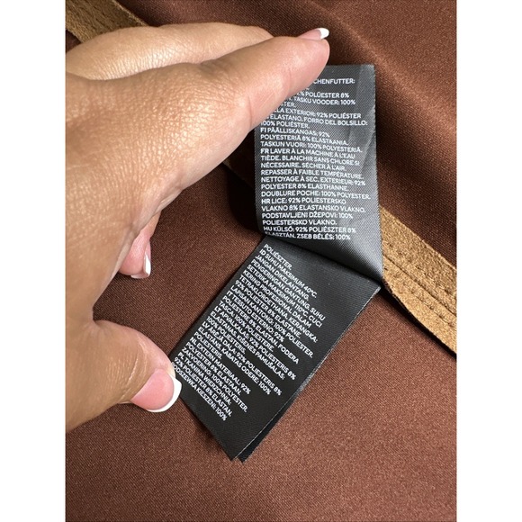 H&M Faux Suede‎ Oversized Jacket Womens XS Tan Longline Coat Belted Pockets - Picture 7 of 14